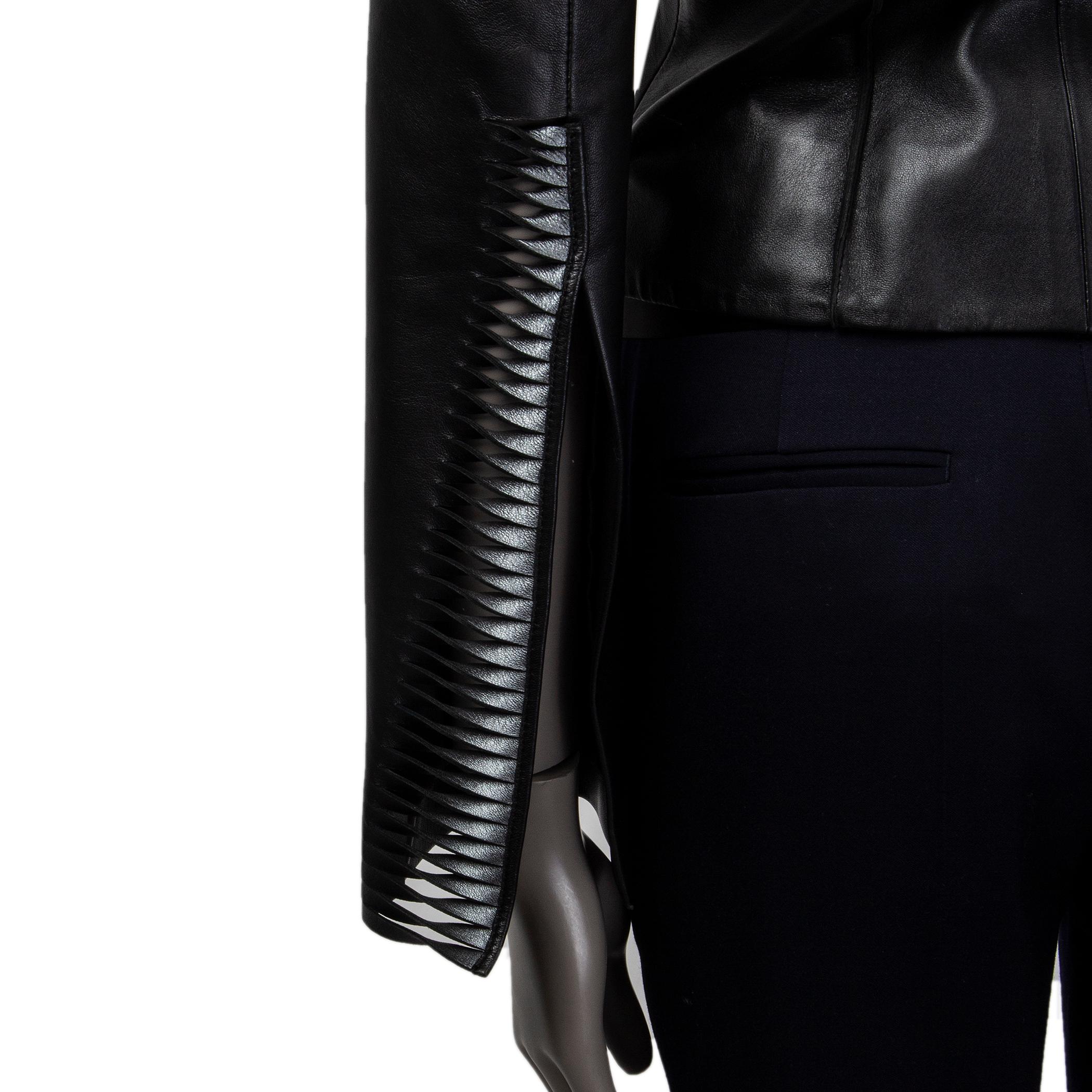 JITROIS black leather SLIT-SLEEVE CROPPED Blazer Jacket 38 S 1