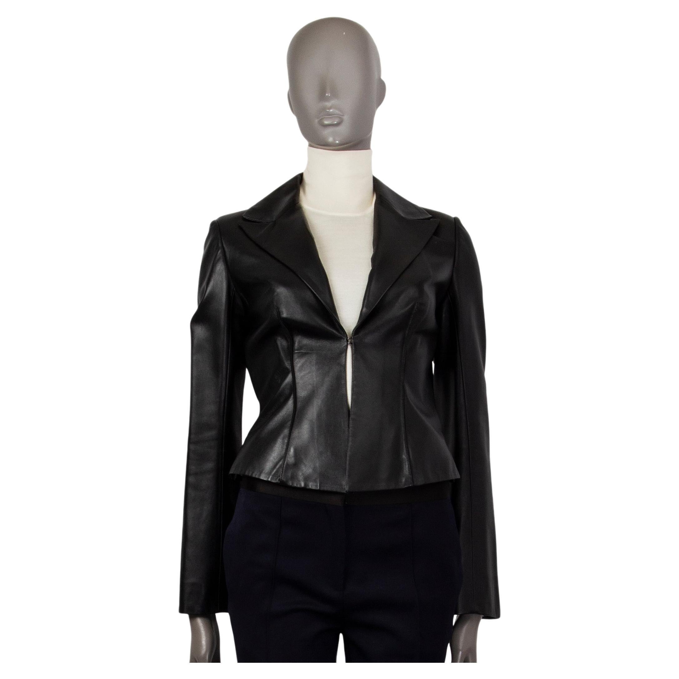 JITROIS black leather SLIT-SLEEVE CROPPED Blazer Jacket 38 S
