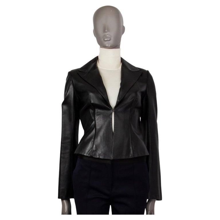 JITROIS black leather SLIT-SLEEVE CROPPED Blazer Jacket 38 S For Sale