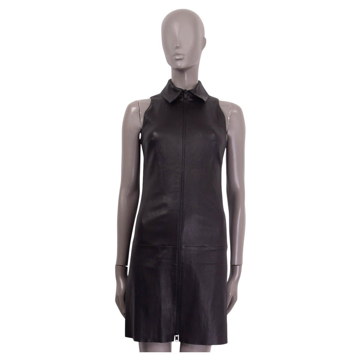 JITROIS black LEATHER ZIP FRONT SLEEVELESS Dress 38 S For Sale