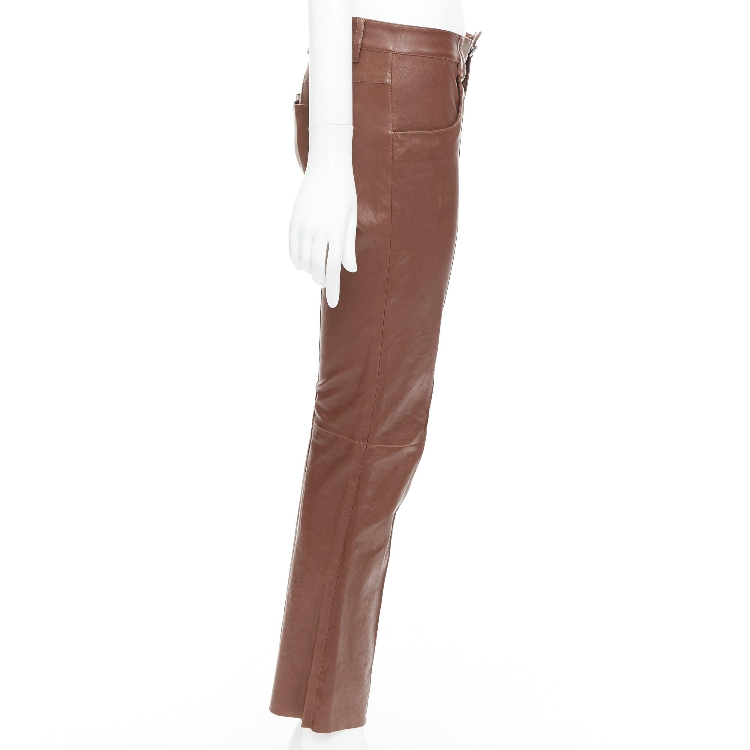 JITROIS brown genuine lambskin leather mid waist flare pants FR36 S In Fair Condition For Sale In Hong Kong, NT