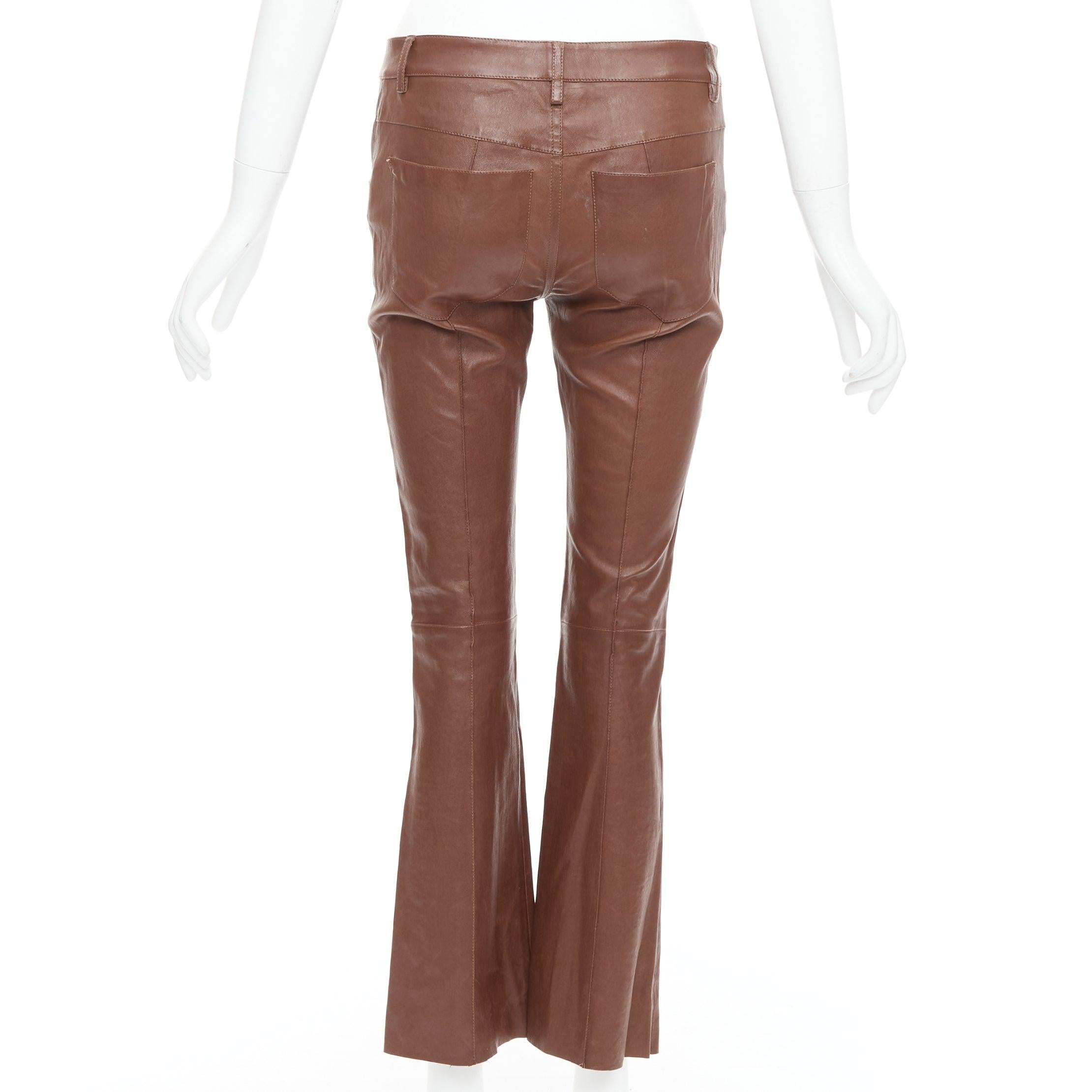 Women's JITROIS brown genuine lambskin leather mid waist flare pants FR36 S For Sale