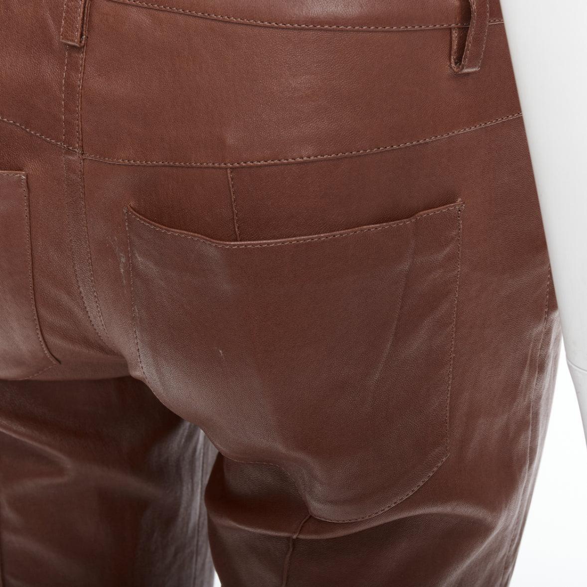 JITROIS brown genuine lambskin leather mid waist flare pants FR36 S For Sale 2