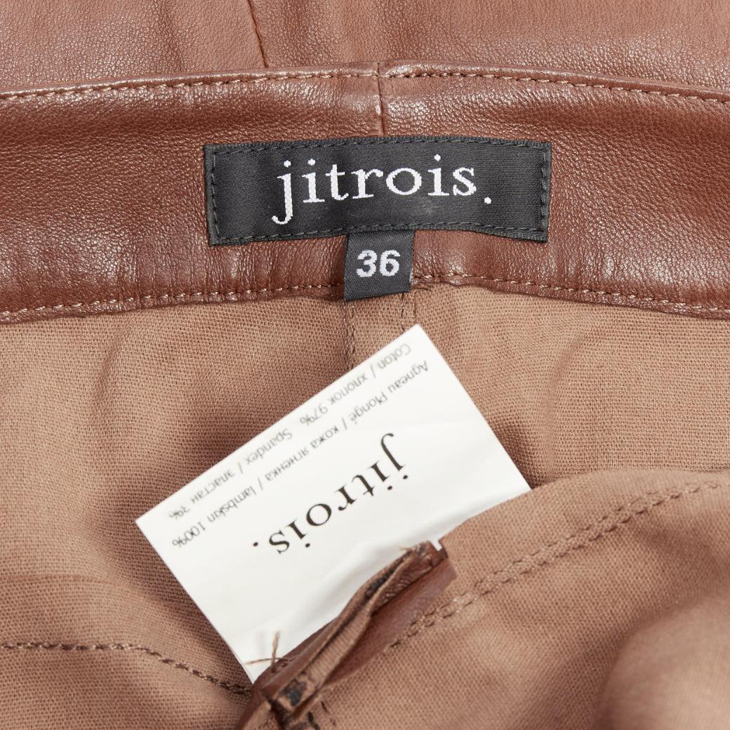 JITROIS brown genuine lambskin leather mid waist flare pants FR36 S For Sale 3