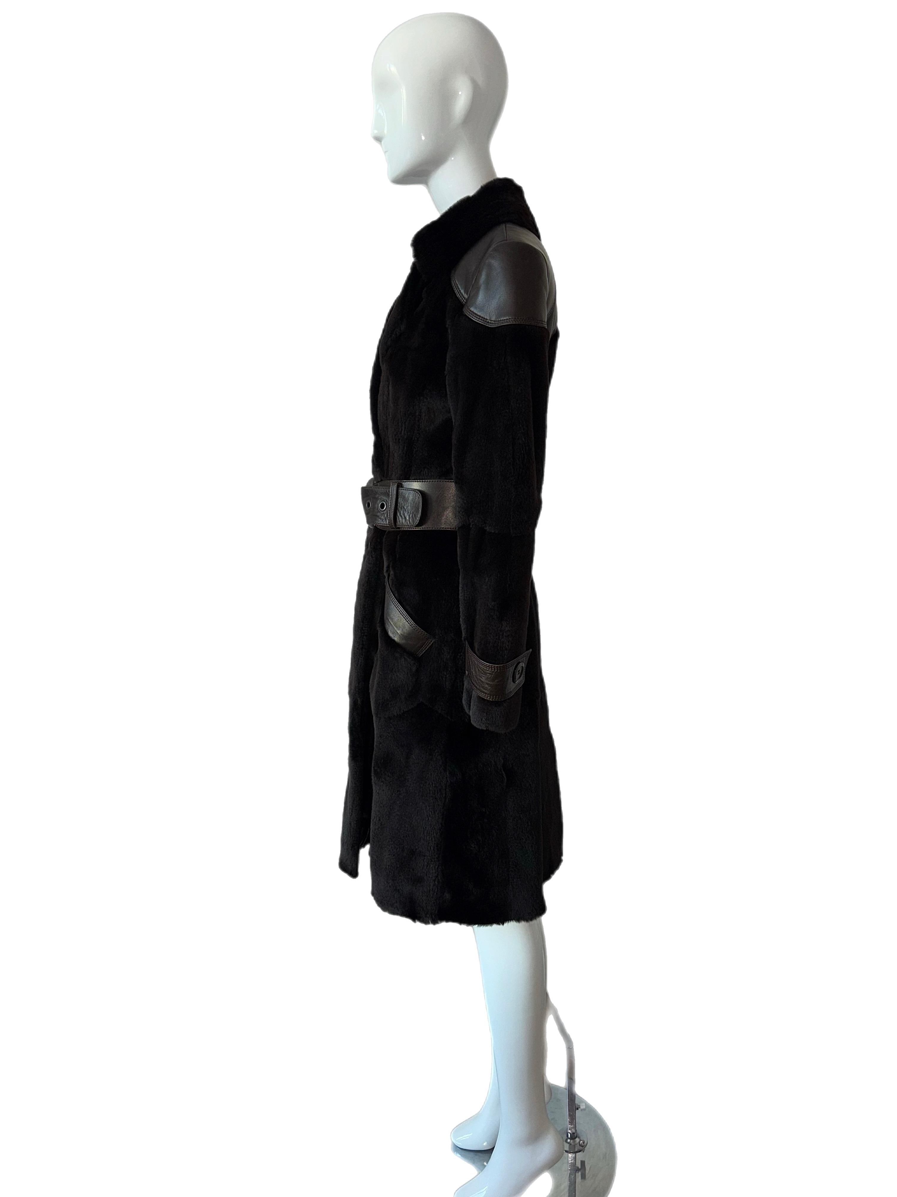 Women's JITROIS Fur + Leather Double Breasted Coat Jacket For Sale