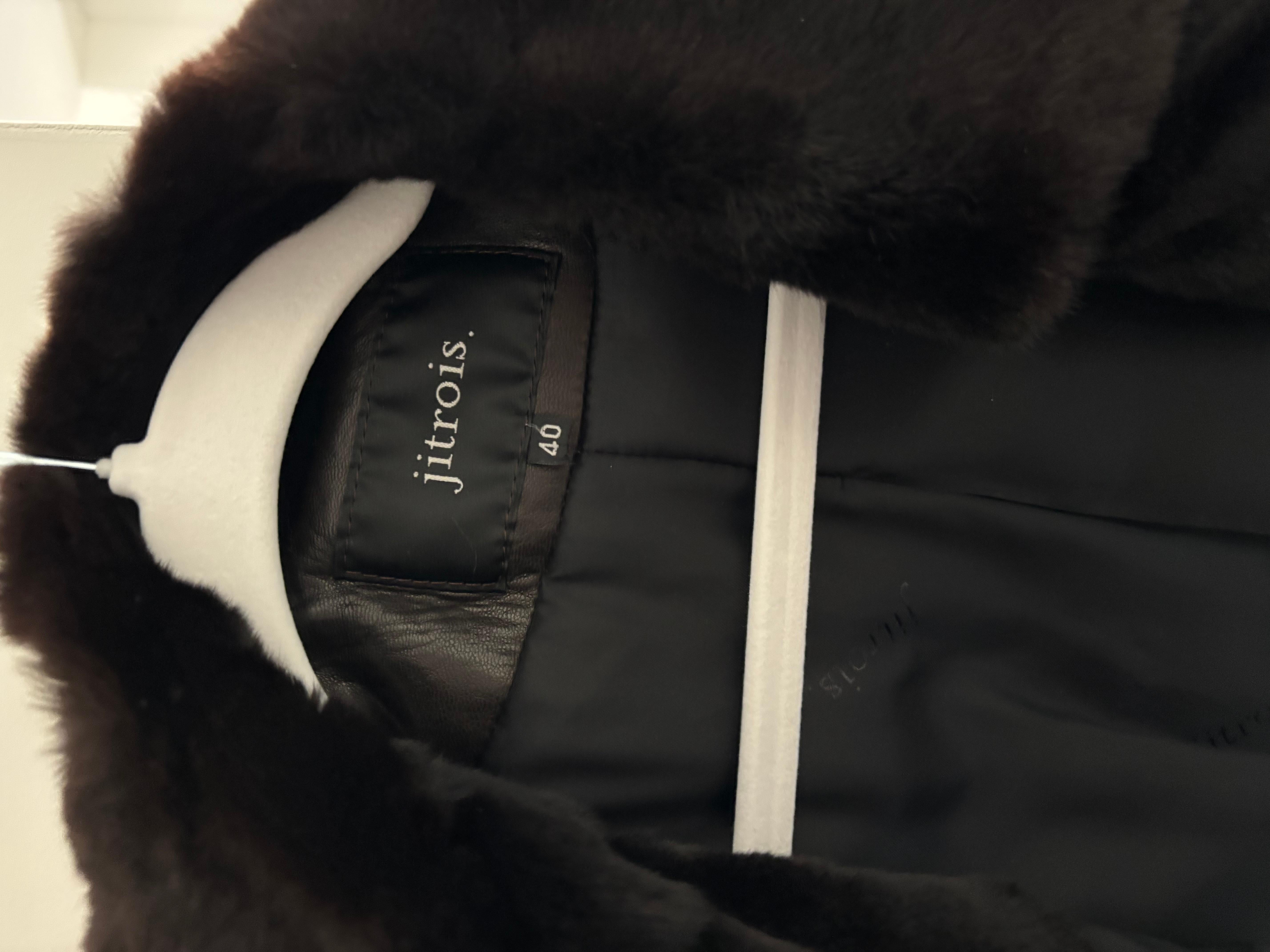 JITROIS Fur + Leather Double Breasted Coat Jacket For Sale 2