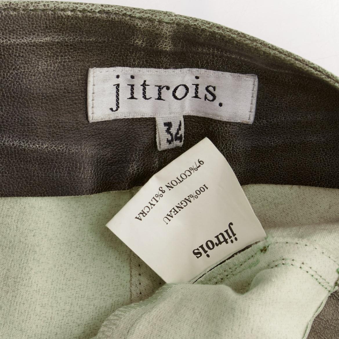 JITROIS Graue Hose aus gewaschenem Leder mit Patchwork-Flair in der Mitte der Taille IT34 XXS im Angebot 1