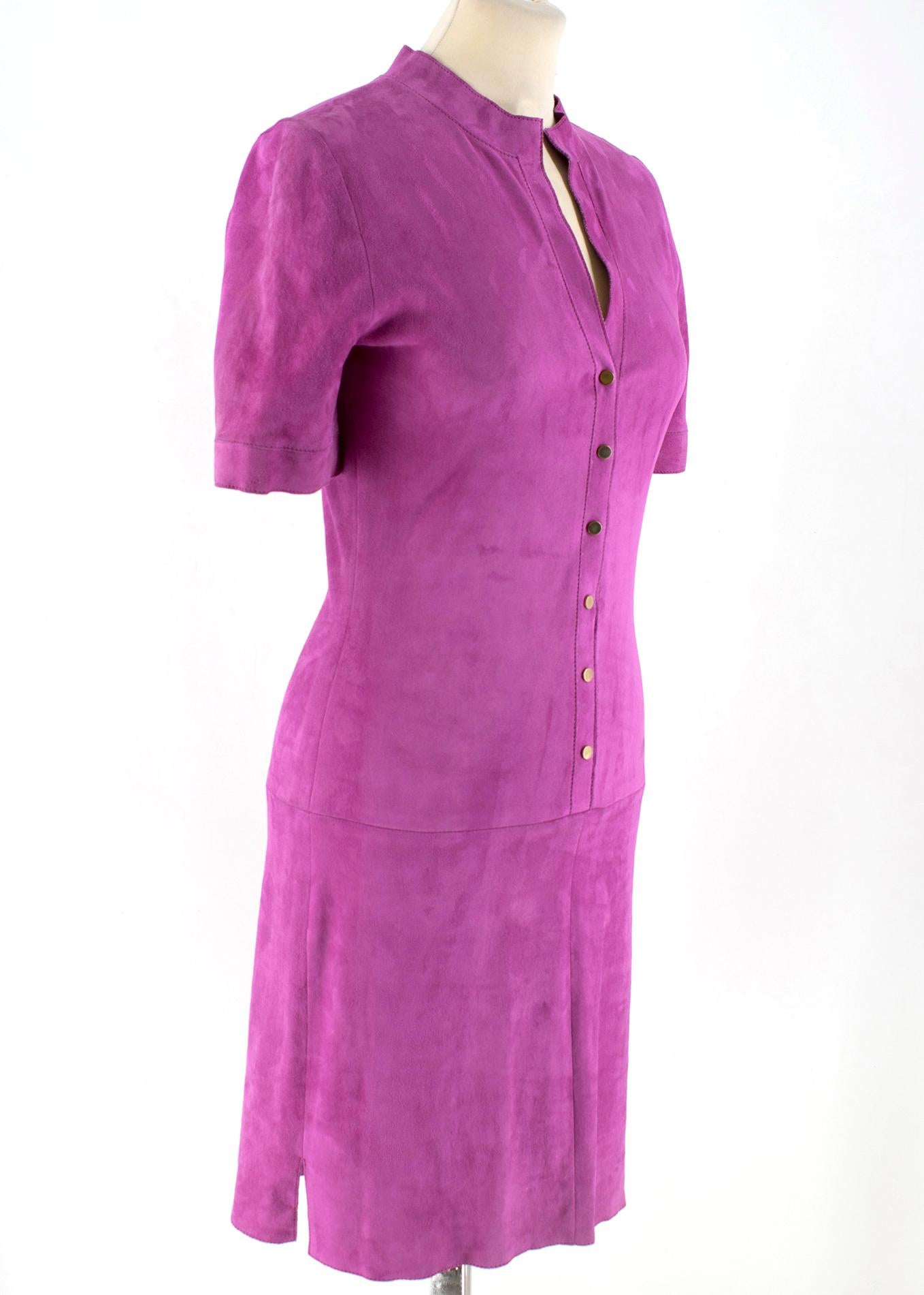 Short-sleeved magenta Velour dress from Jitrois. This 90 cm dress features a beautifully mandarin collar neckline, a delicate capped sleeve with button closure and a statement exposed zip placed strategically down the back centre seam.

- 100%