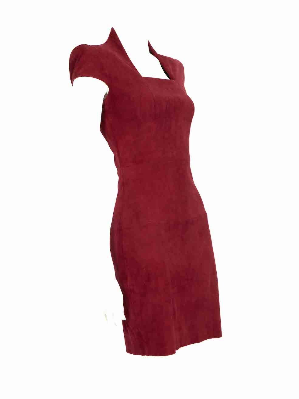 CONDITION is Very good. Minimal wear to dress is evident. Minimal wear to both sleeves and underarms with light discolouration on this used Jitrois designer resale item.
 
 
 
 Details
 
 
 Red
 
 Suede
 
 Midi dress
 
 Square neckline
 
 Short cap