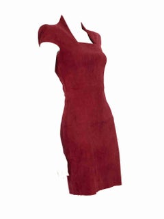 Jitrois Red Suede Square Neck Midi Dress Size S