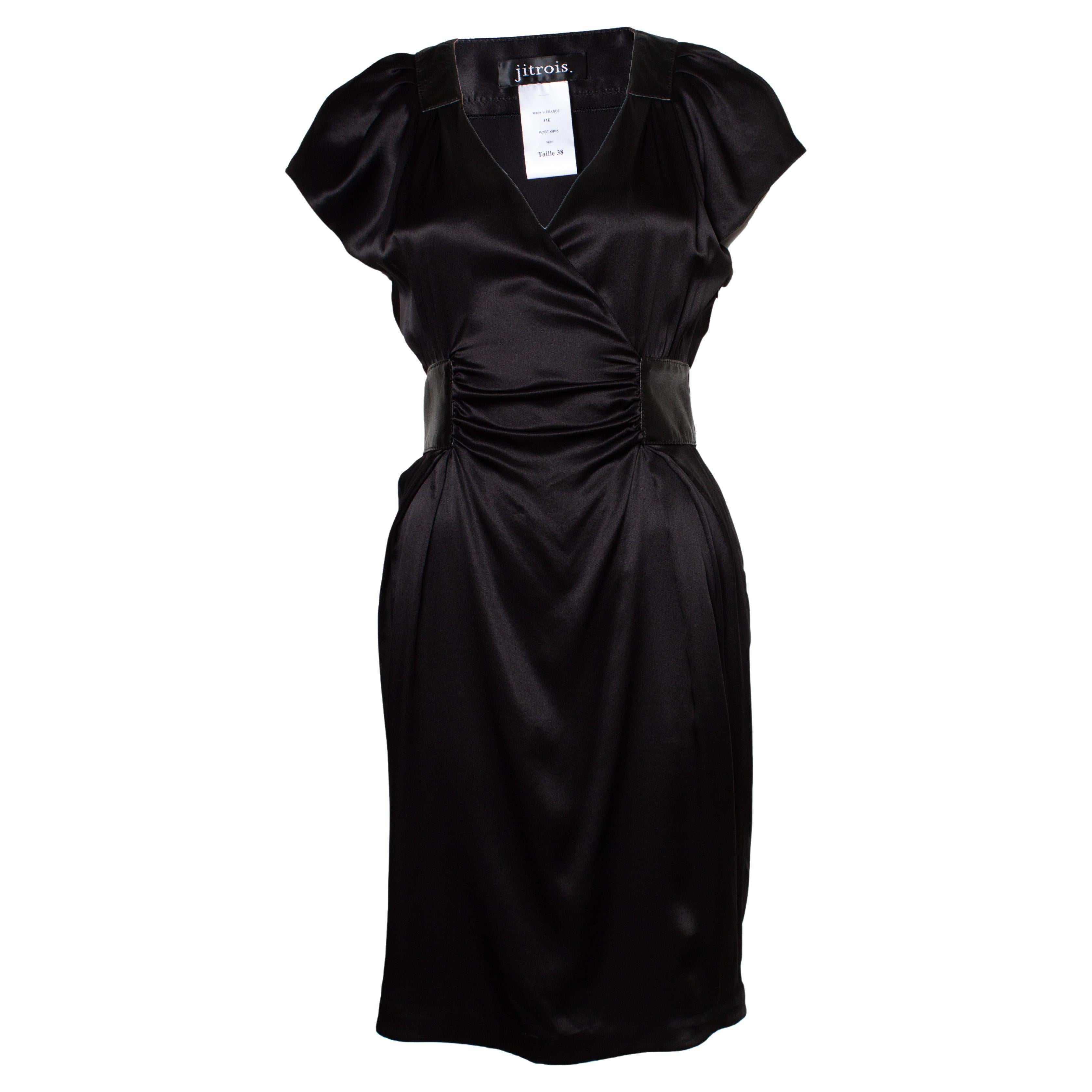 Jitrois, robe en soie noire avec détails en cuir