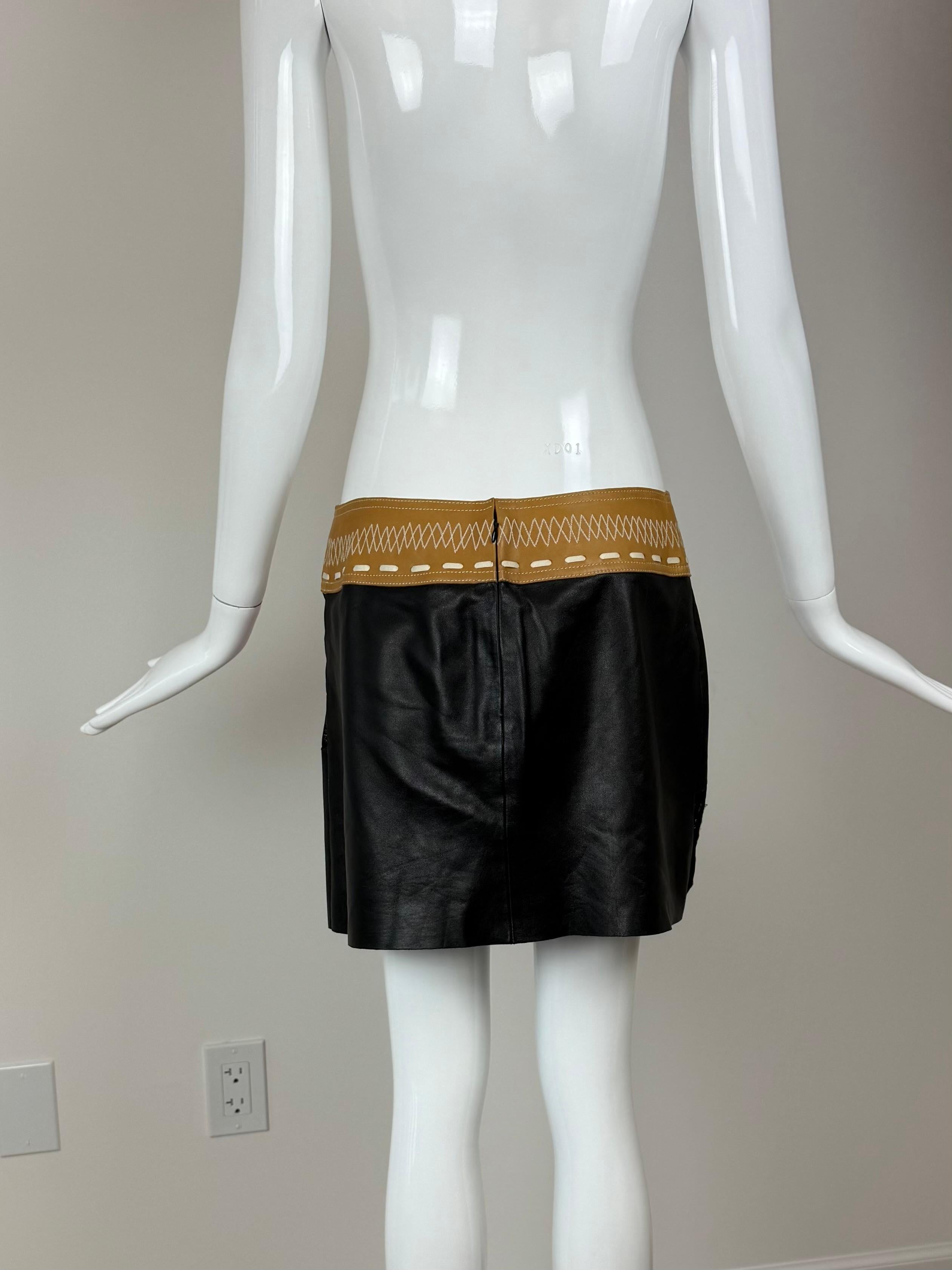JITROIS soft lamb black leather neon floral hibiscus flower mini skirt For Sale 3
