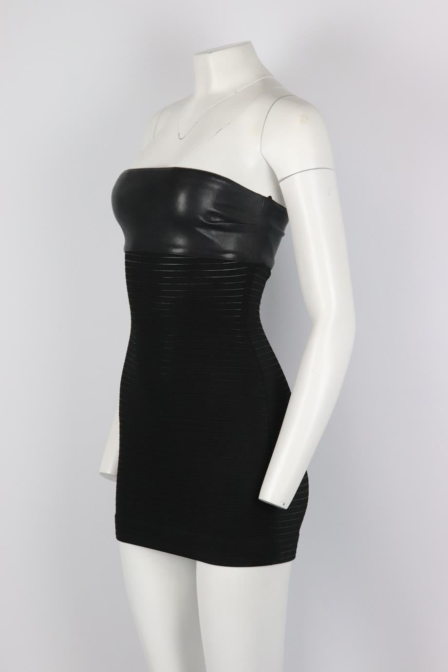Black Jitrois Strapless Leather Paneled Stretch Knit Mini Dress Fr 36 Uk 8