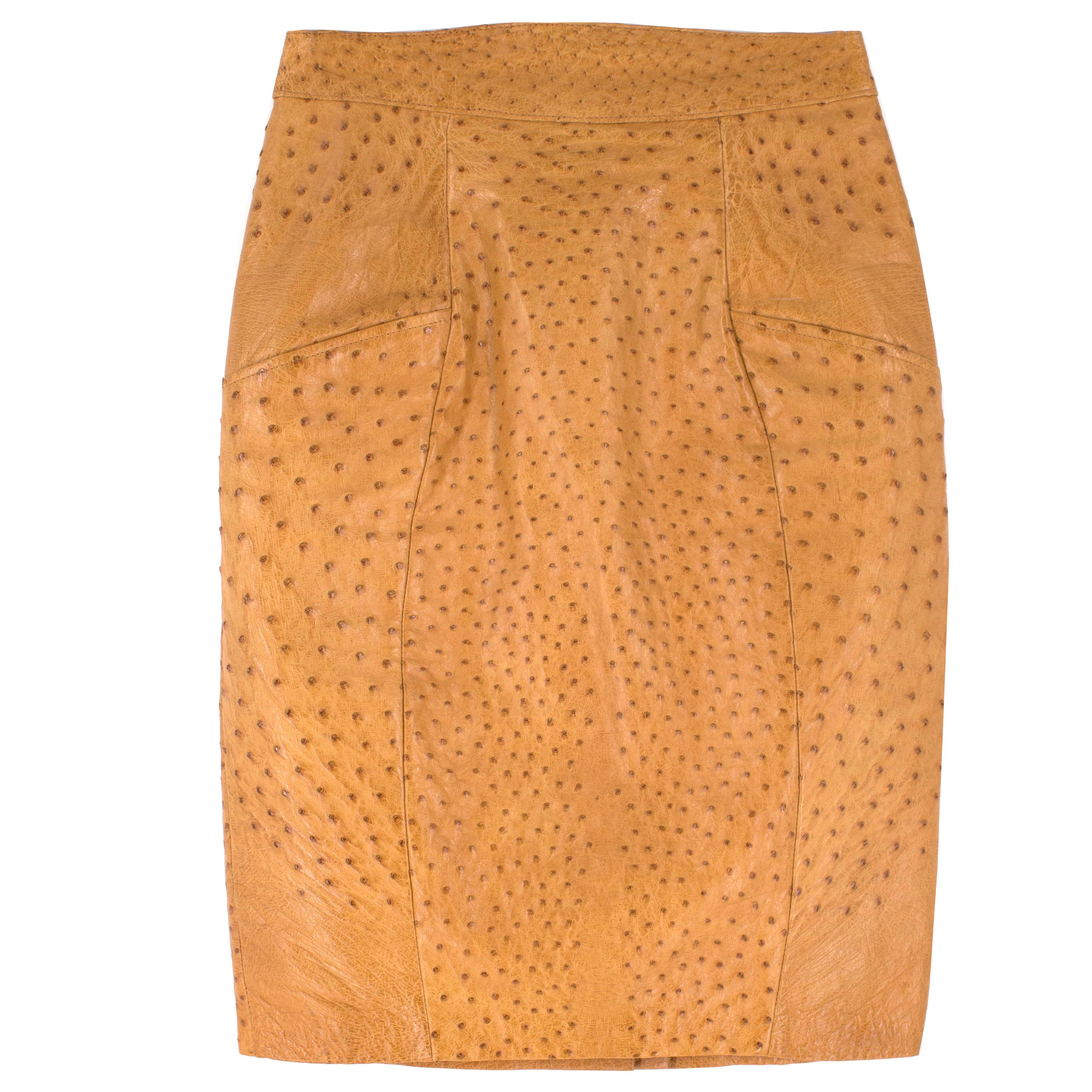 Jitrois Tan Ostrich Leather Skirt - Size US 8 For Sale 5