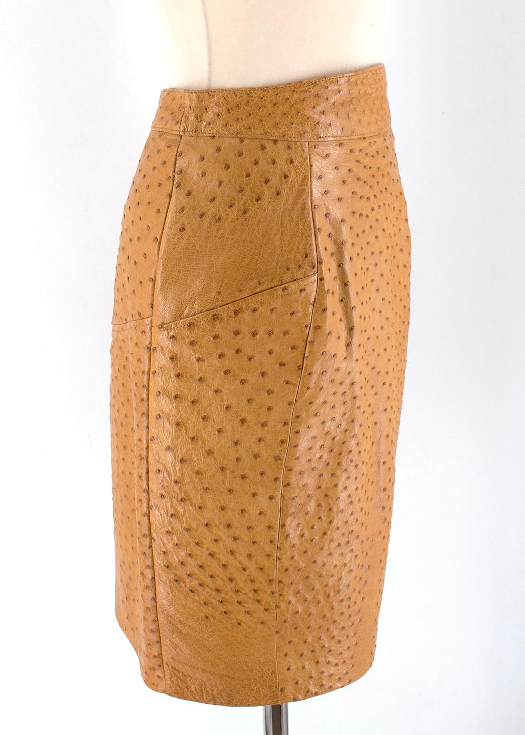 Jitrois Tan Ostrich Leather Skirt - Size US 8 For Sale 3