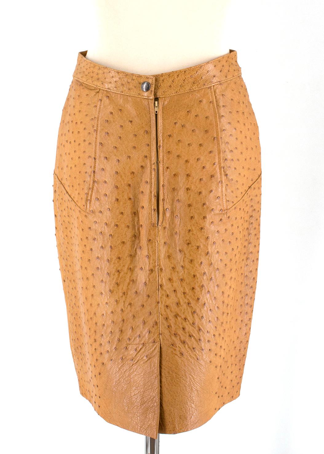 Jitrois Tan Ostrich Leather Skirt - Size US 8 For Sale 4