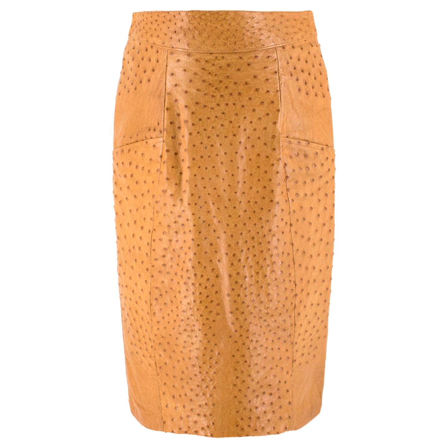 Jitrois Tan Ostrich Leather Skirt US 8 For Sale