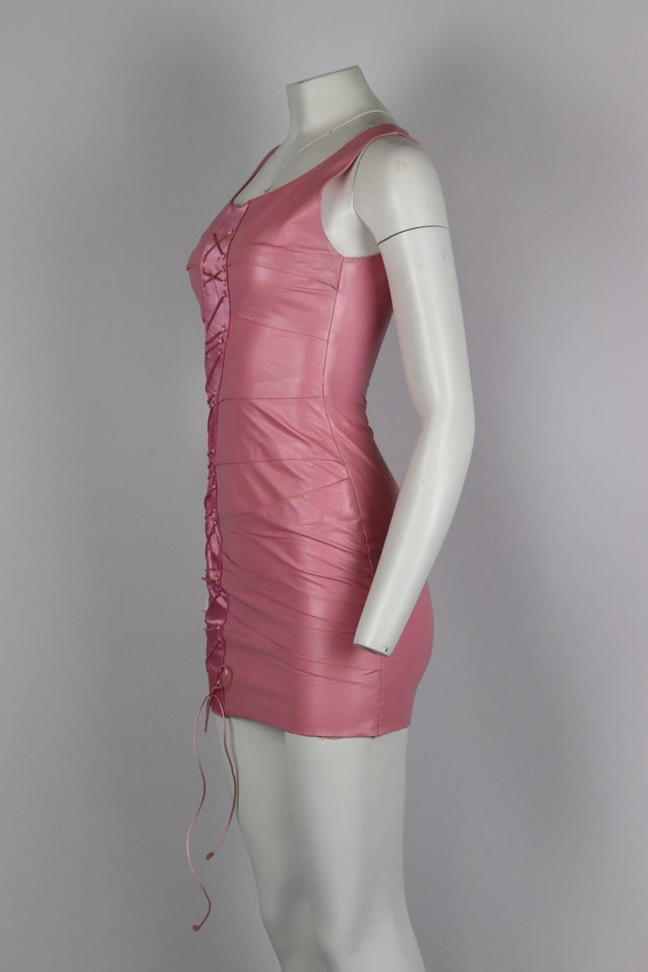 Pink Jitrois Vintage Lace Up Satin And Leather Mini Dress Fr 36 Uk 8