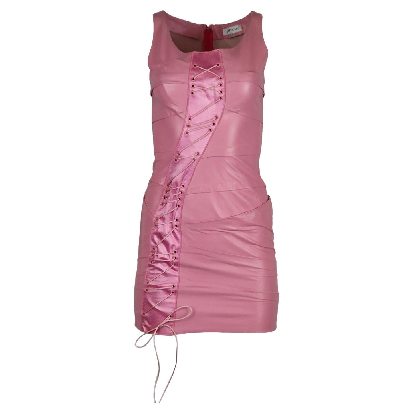 Jitrois Vintage Lace Up Satin And Leather Mini Dress Fr 36 Uk 8