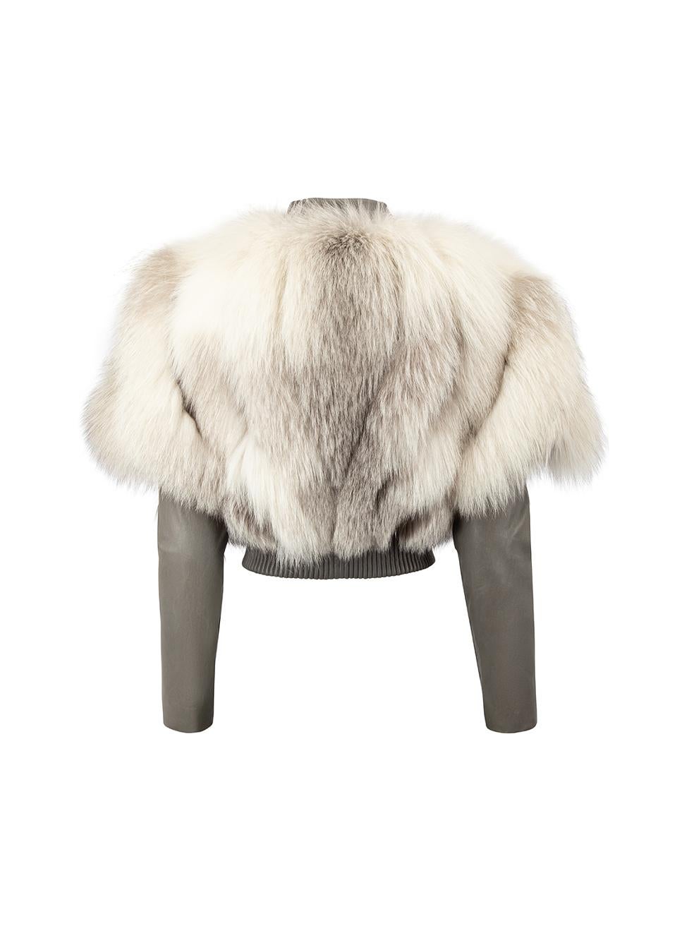 Jitrois Women's Grey Fur Panel Leather Cropped Jacket In Good Condition In London, GB