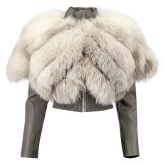 Jitrois Women's Grey Fur Panel Leather Cropped Jacket