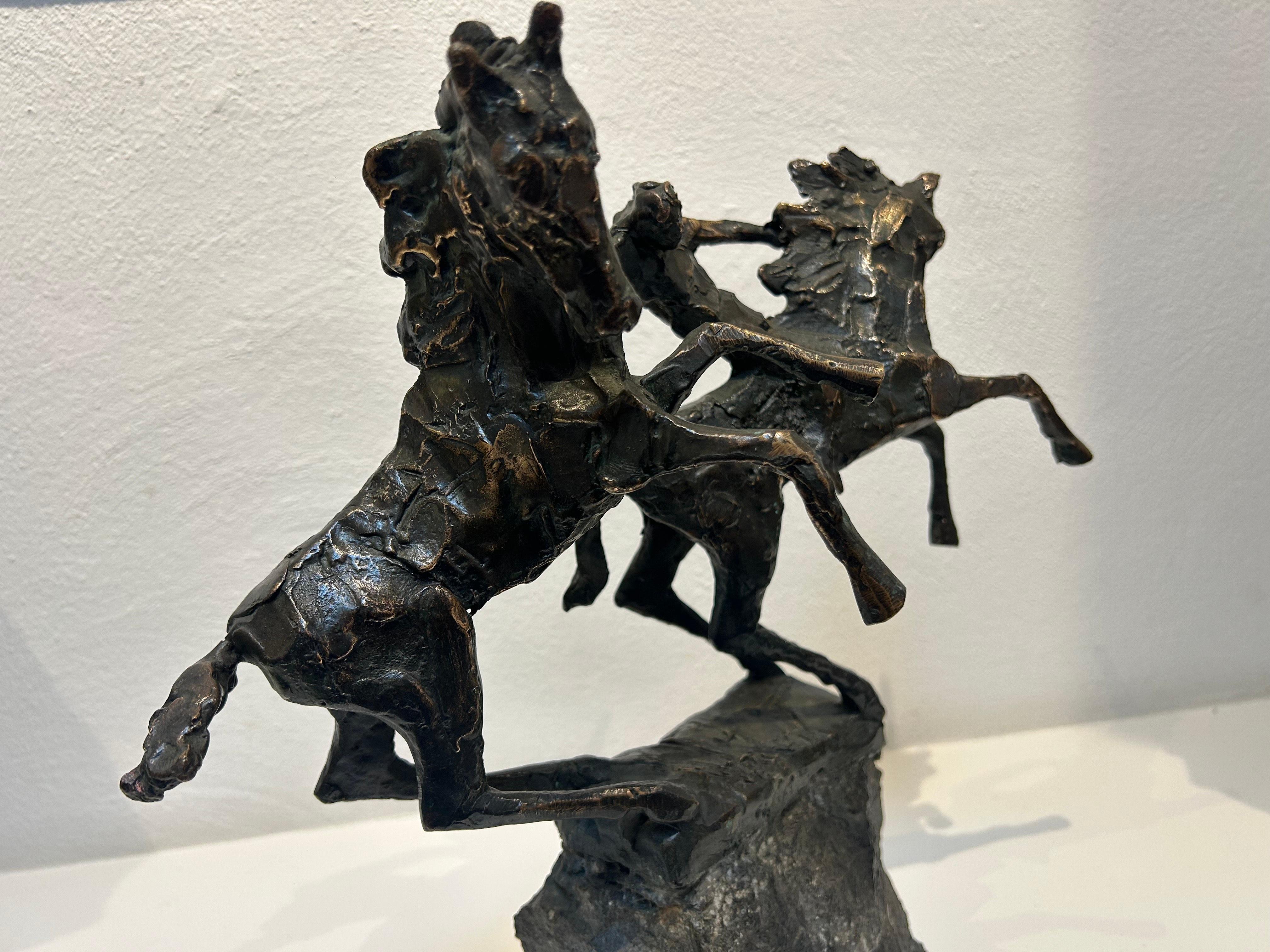 Amazone met Twee Paarden Escultura Caballo Animal Contemporáneo Bronce Nuevo En Stock en venta 1