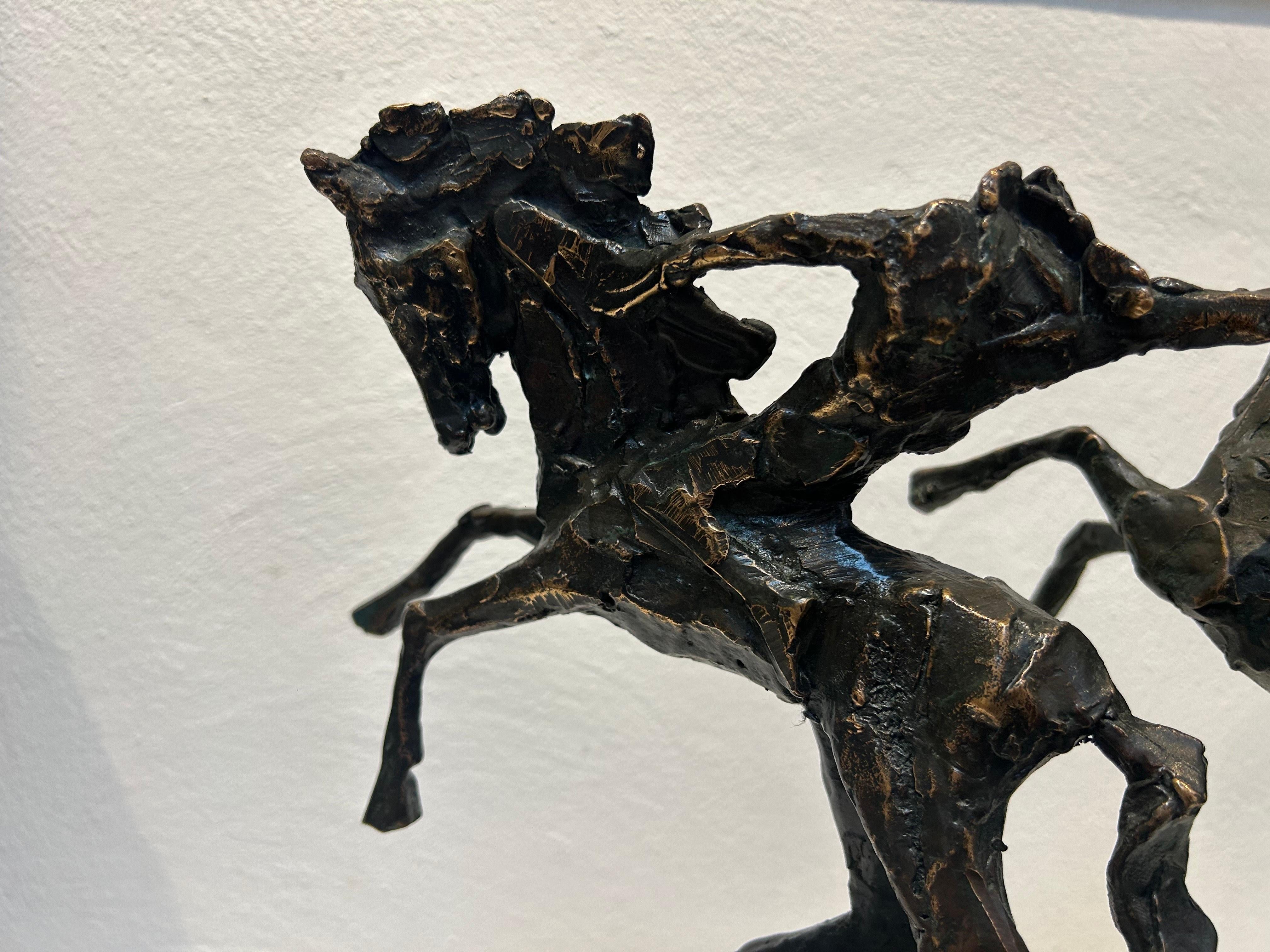 Amazone met Twee Paarden Escultura Caballo Animal Contemporáneo Bronce Nuevo En Stock en venta 4