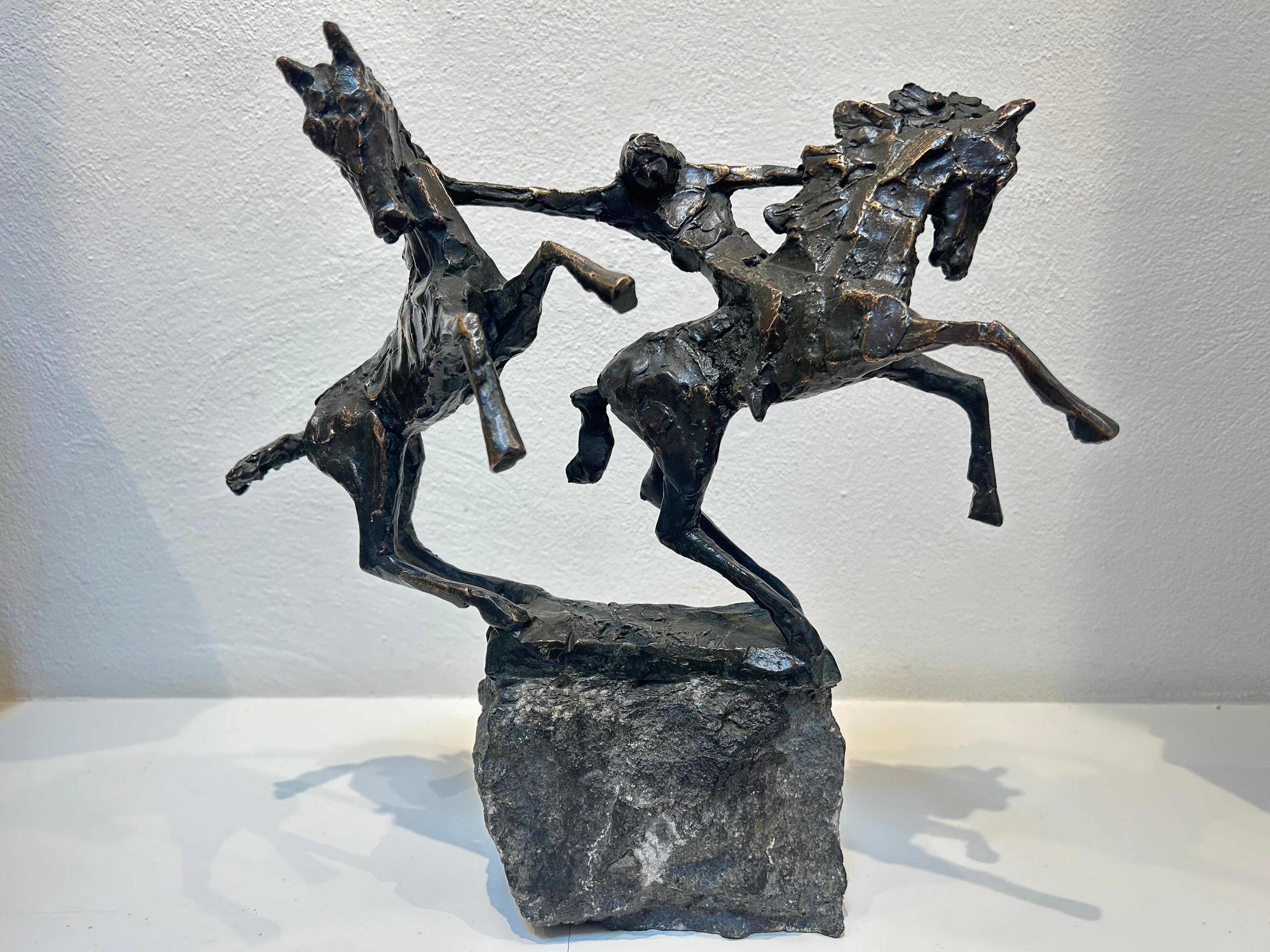 Figurative Sculpture de Jits Bakker - Amazone met Twee Paarden Escultura Caballo Animal Contemporáneo Bronce Nuevo En Stock