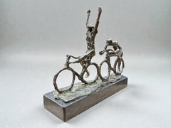 Finish Small Bronze Sculpture Cyclists Bicycles Bicycle Sport In Stock