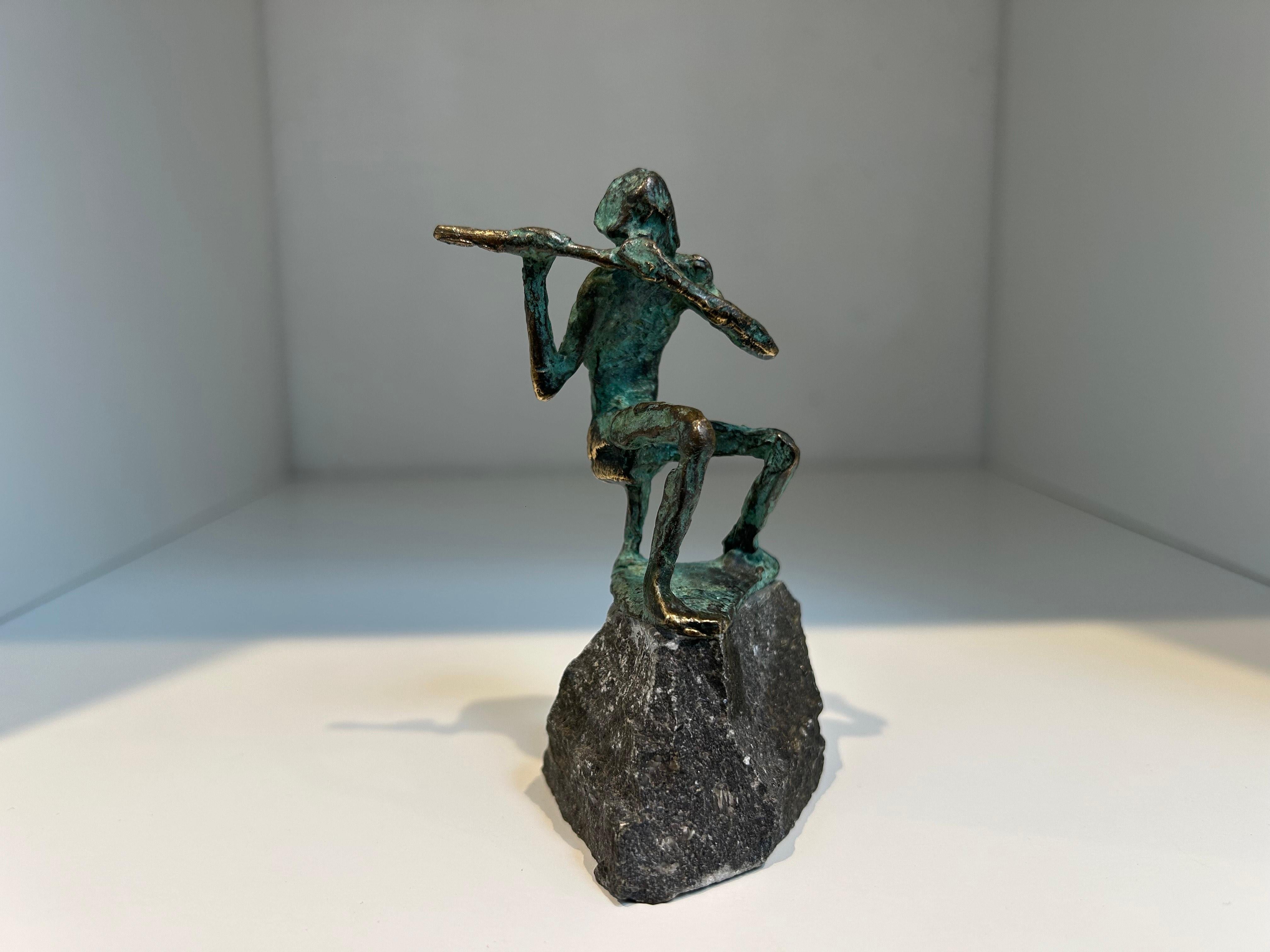 Fluitspeler Flautista Músico Escultura Contemporánea Figurativa Bronce - Sculpture de Jits Bakker