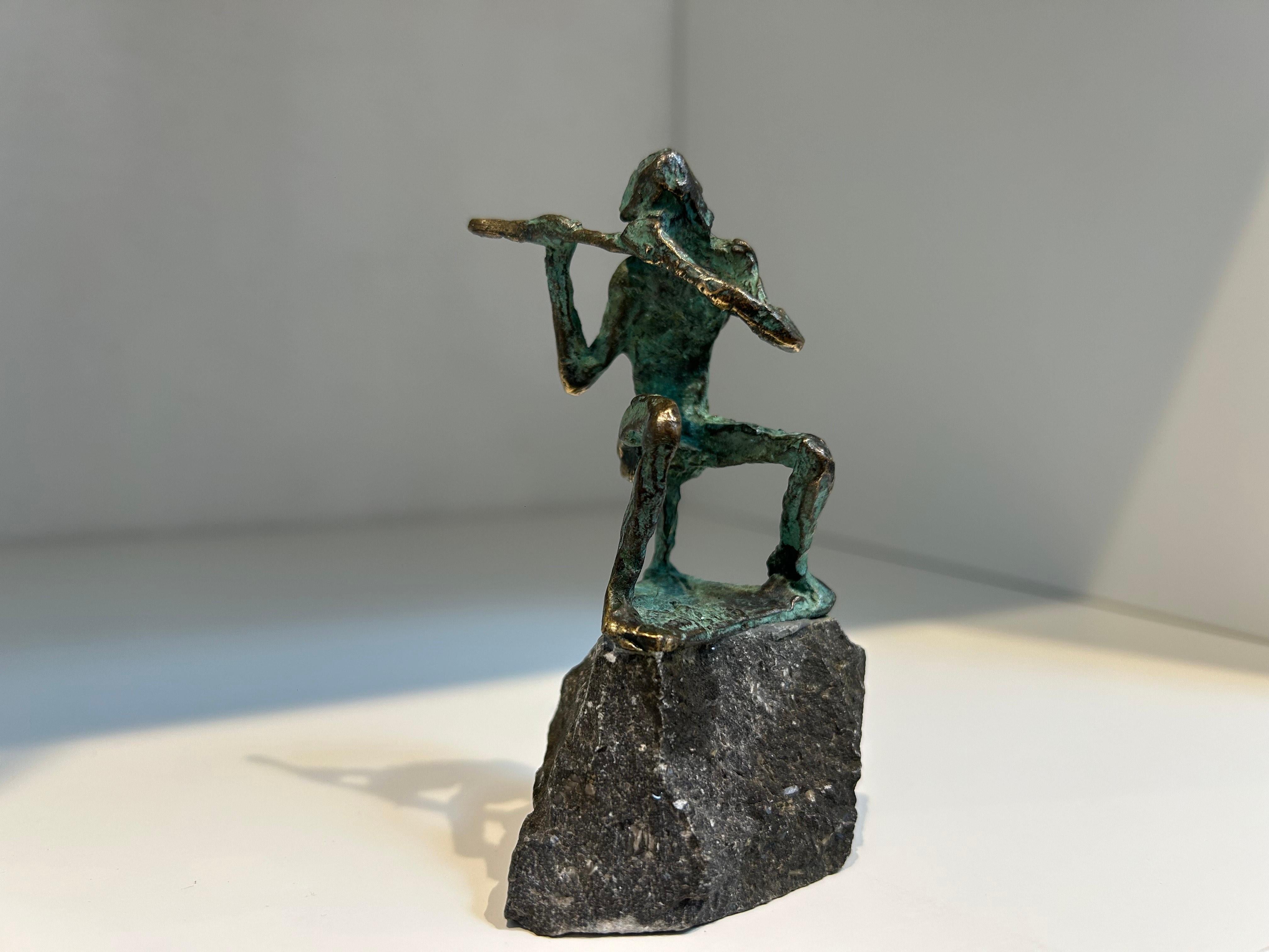 Fluitspeler Flautista Músico Escultura Contemporánea Figurativa Bronce - Sculpture Contemporáneo de Jits Bakker
