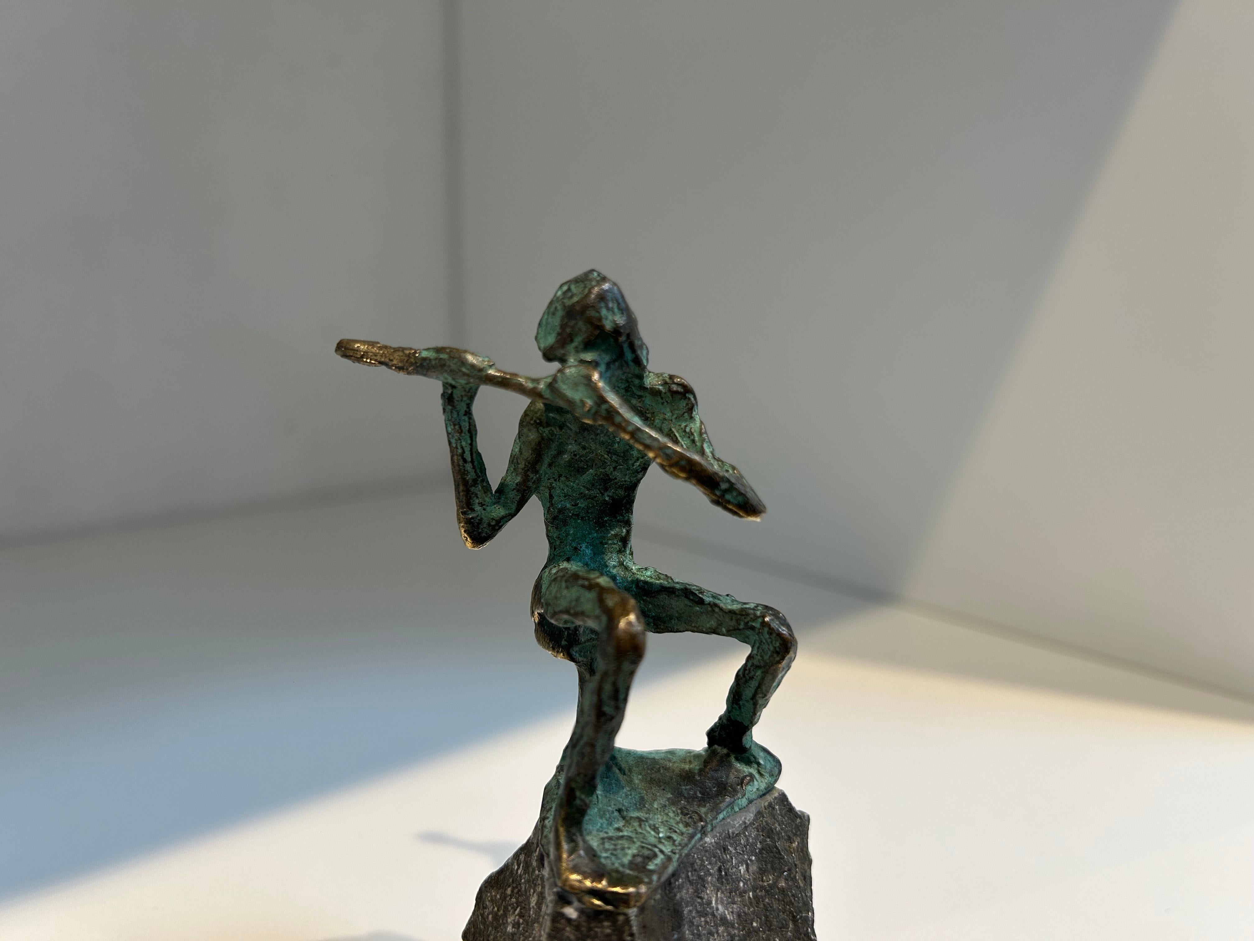 Fluitspeler Flautista Músico Escultura Contemporánea Figurativa Bronce en venta 4