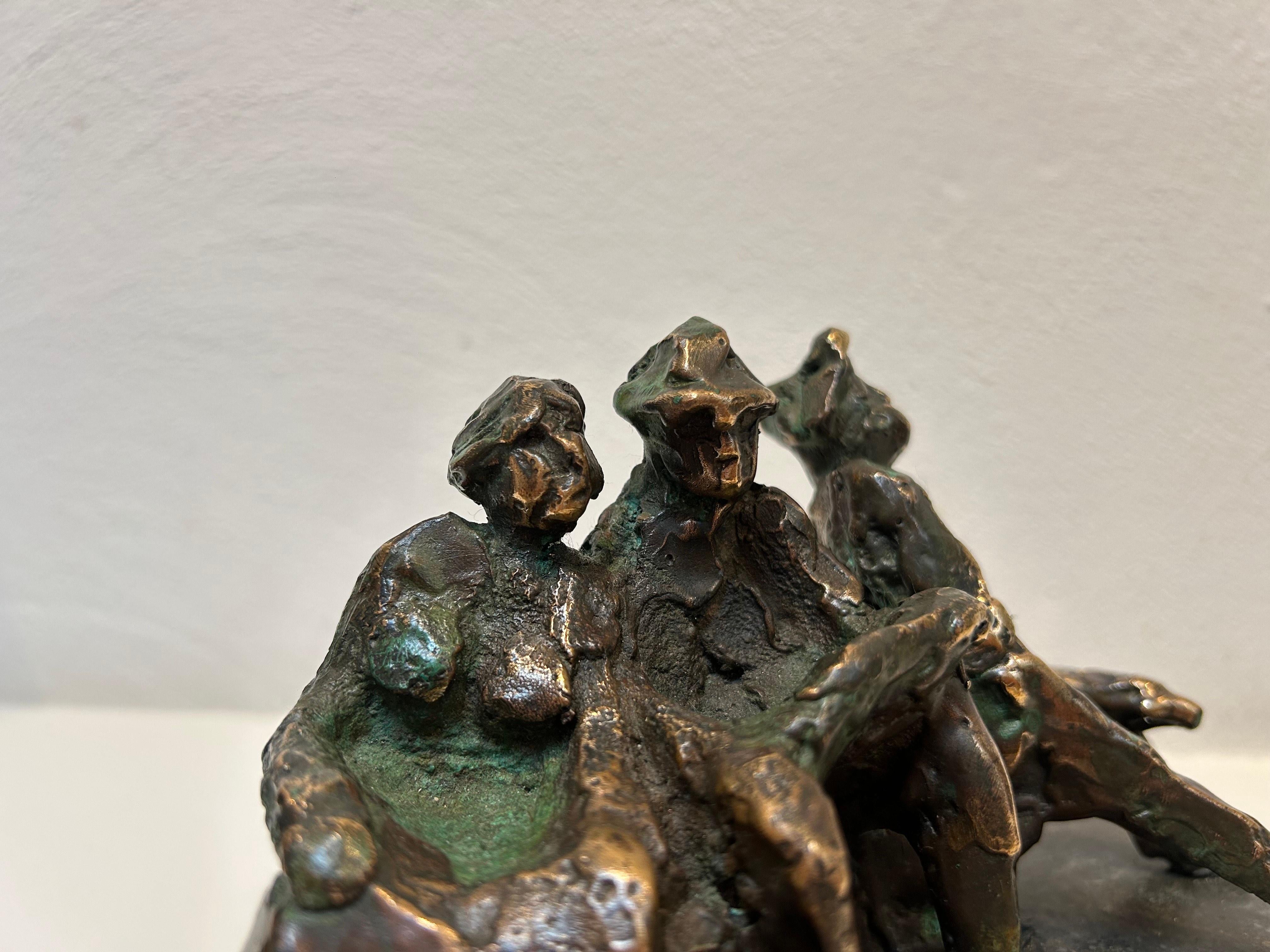 Herinnering 2 Memory 2 Bronze People on Bench Figurative Sculpture Contemporary - Gold Abstract Sculpture by Jits Bakker