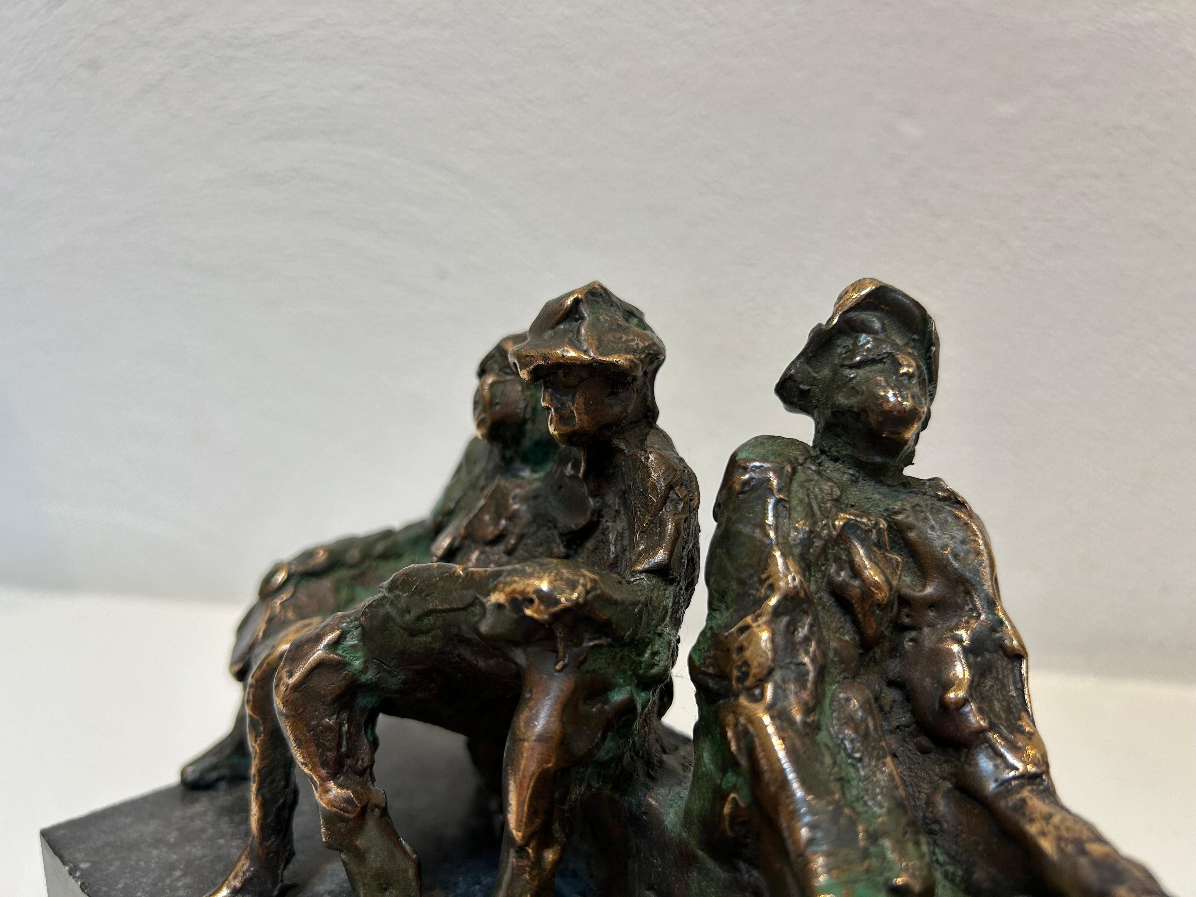 Herinnering 2 Memory 2 Bronze People on Bench Figurative Sculpture Contemporary

Jits Bakker was a versatile Dutch artist: sculptor, painter, watercolorist, drawer, glass artist, silversmith, and graphic artist. He refused to be confined by one