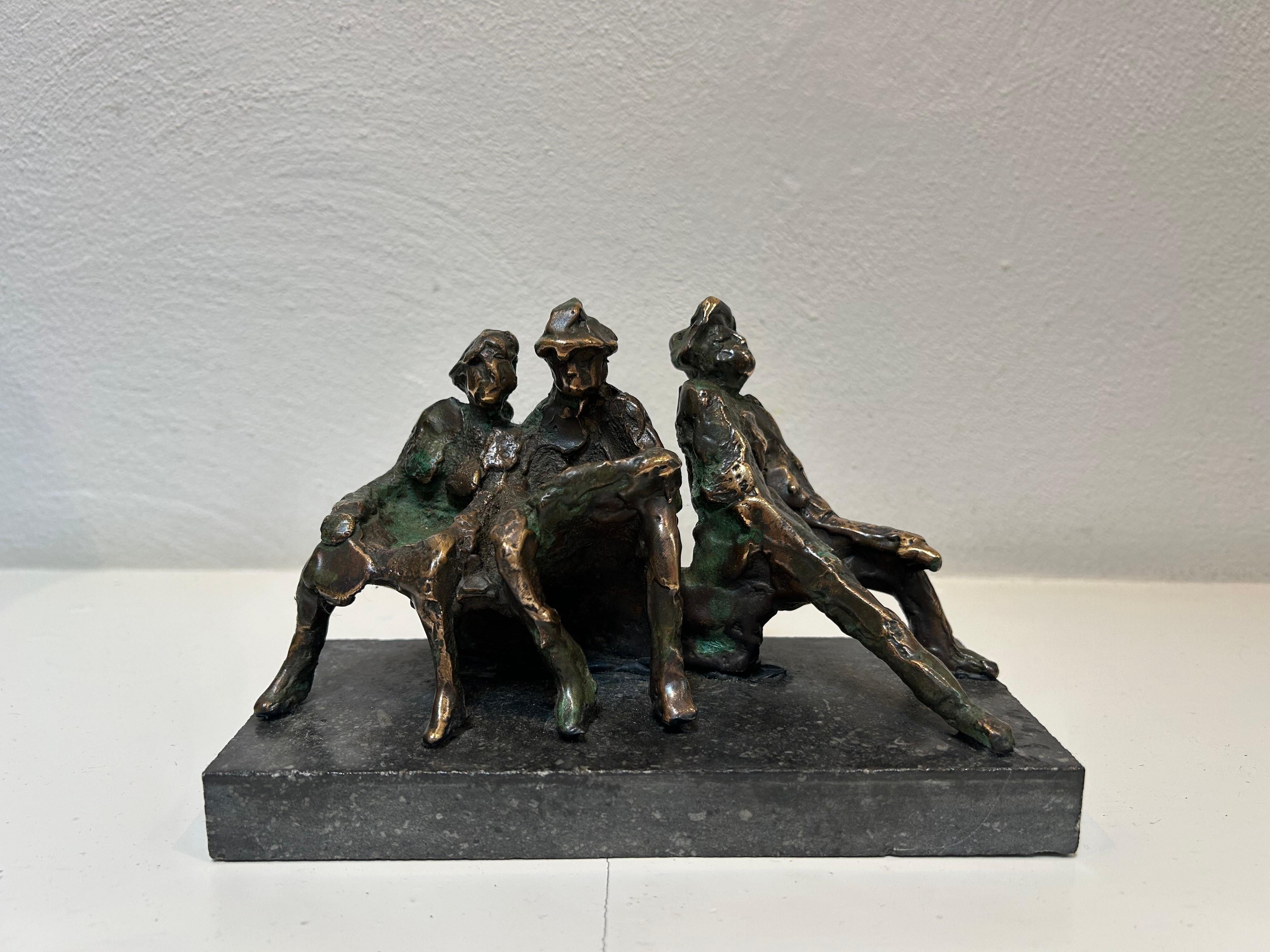 Jits Bakker Abstract Sculpture - Herinnering 2 Memory 2 Bronze People on Bench Figurative Sculpture Contemporary