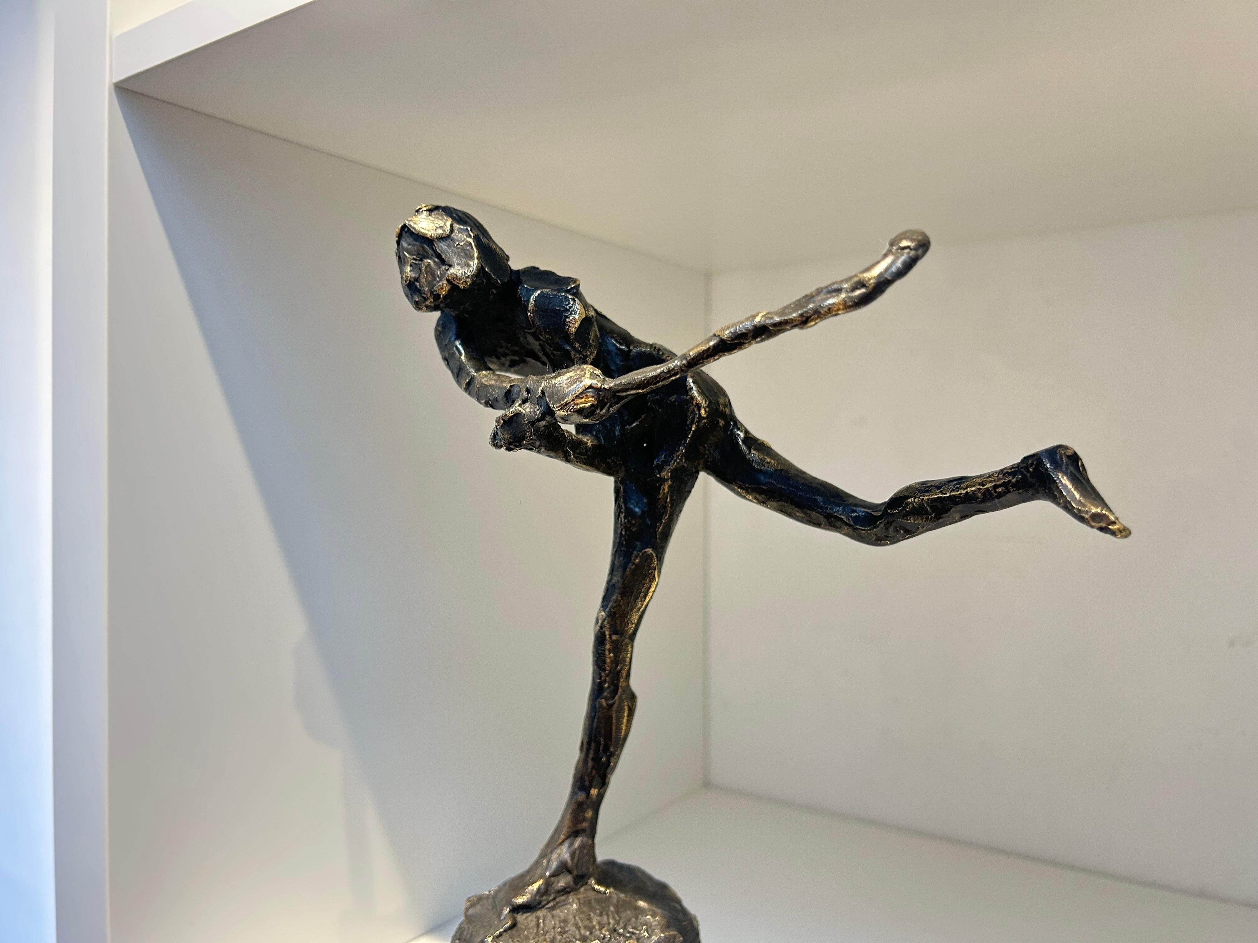 Hockey Playing Sports Bronze Sculpture Male Figure Movement Outdoors In Stock For Sale 4