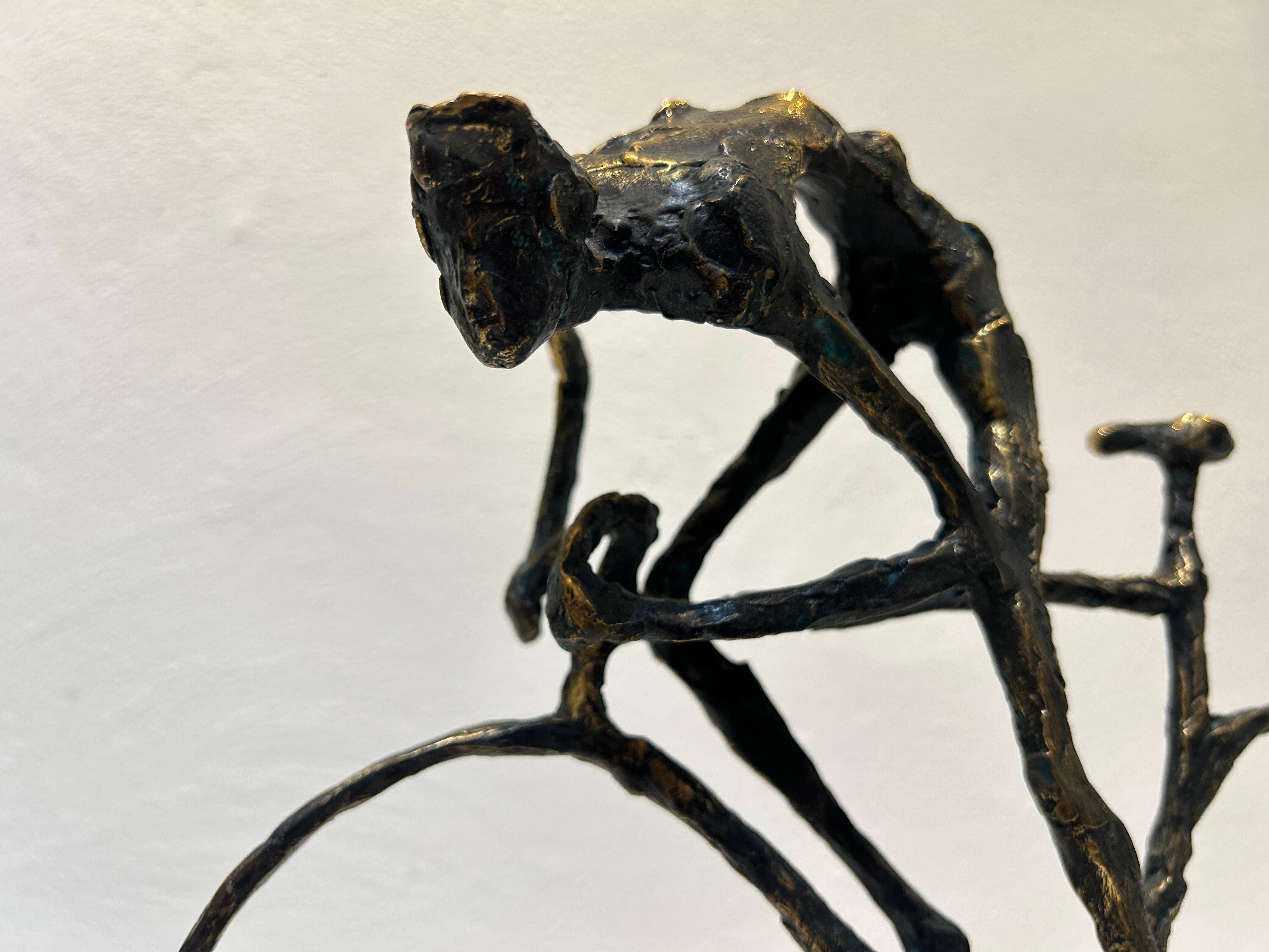 Klimmer Climber Bronze Contemporary Figurative Cyclist Sculpture Bike Men New - Gold Figurative Sculpture by Jits Bakker