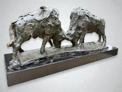 Krachtmeting Showdown Two Bulls Bronze Sculpture Animal En stock