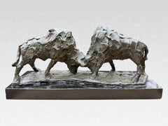 Krachtmeting Showdown Two Bulls Bronze Sculpture Animal En stock