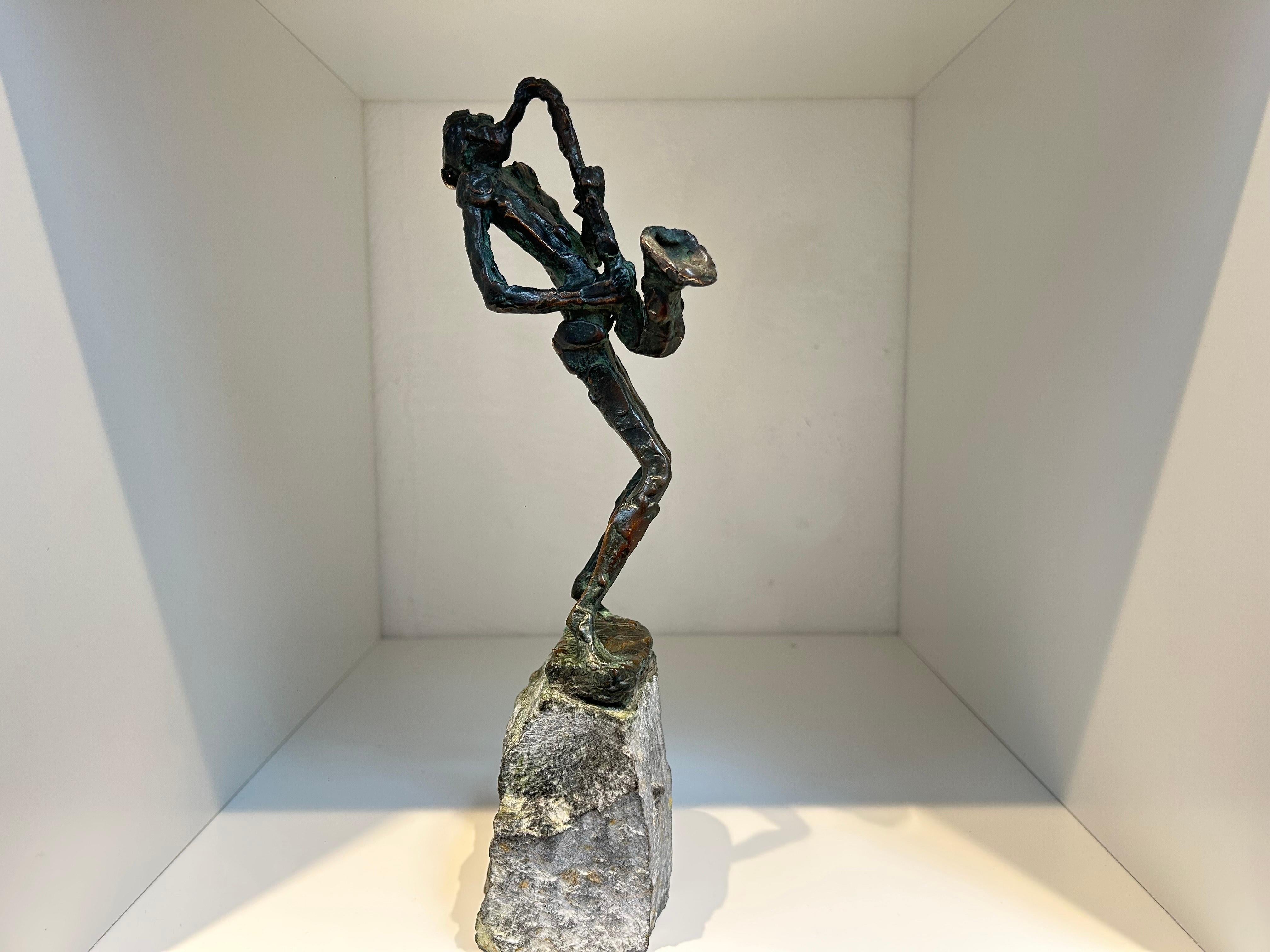 SAX Solo Saxophonist Musician Bronze Figurative Contemporary Sculpture In Stock