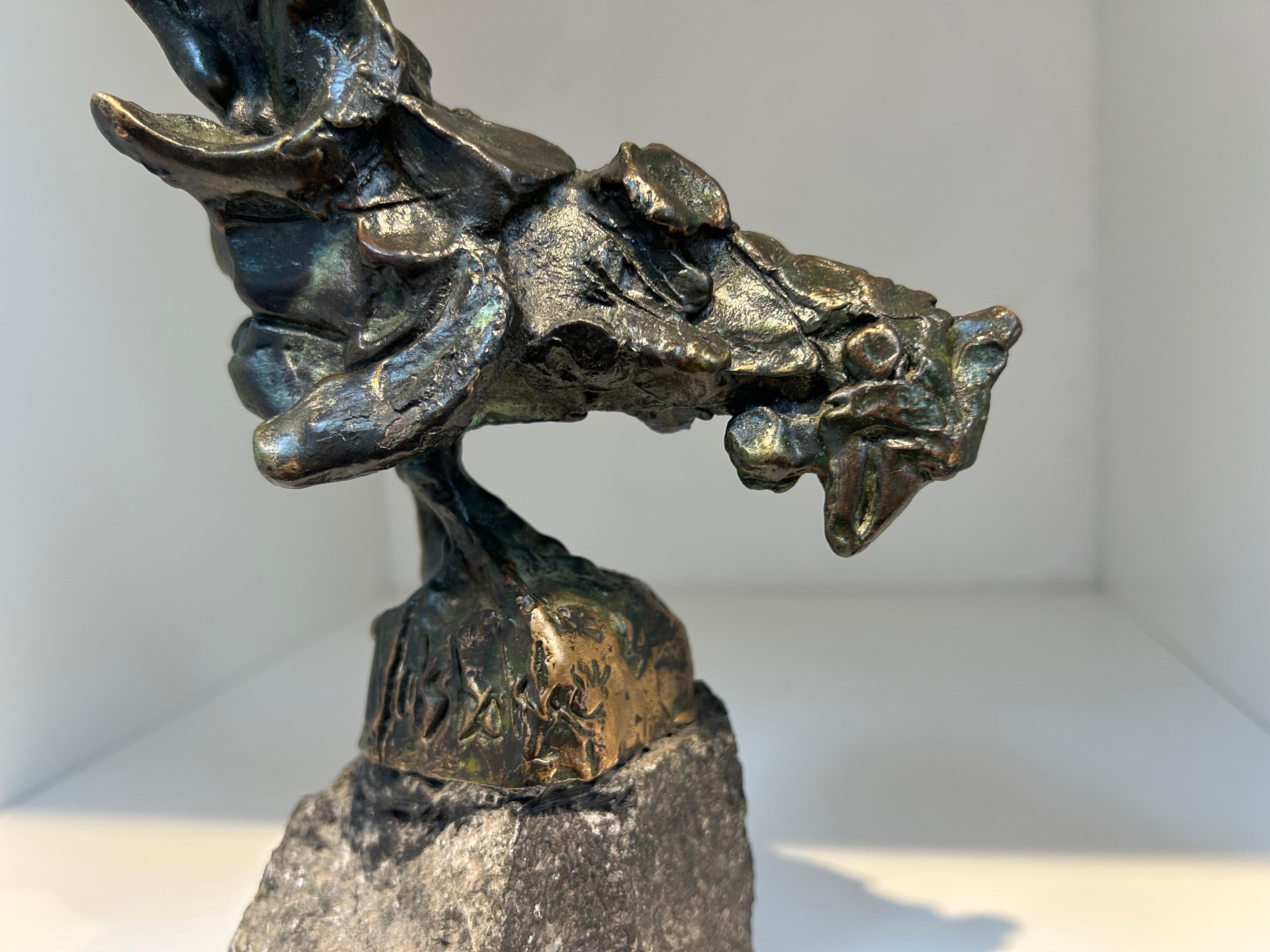 Scharrelkip Free Range Chicken Figurative Animal Sculpture Bronze Contemporary - Gold Abstract Sculpture by Jits Bakker