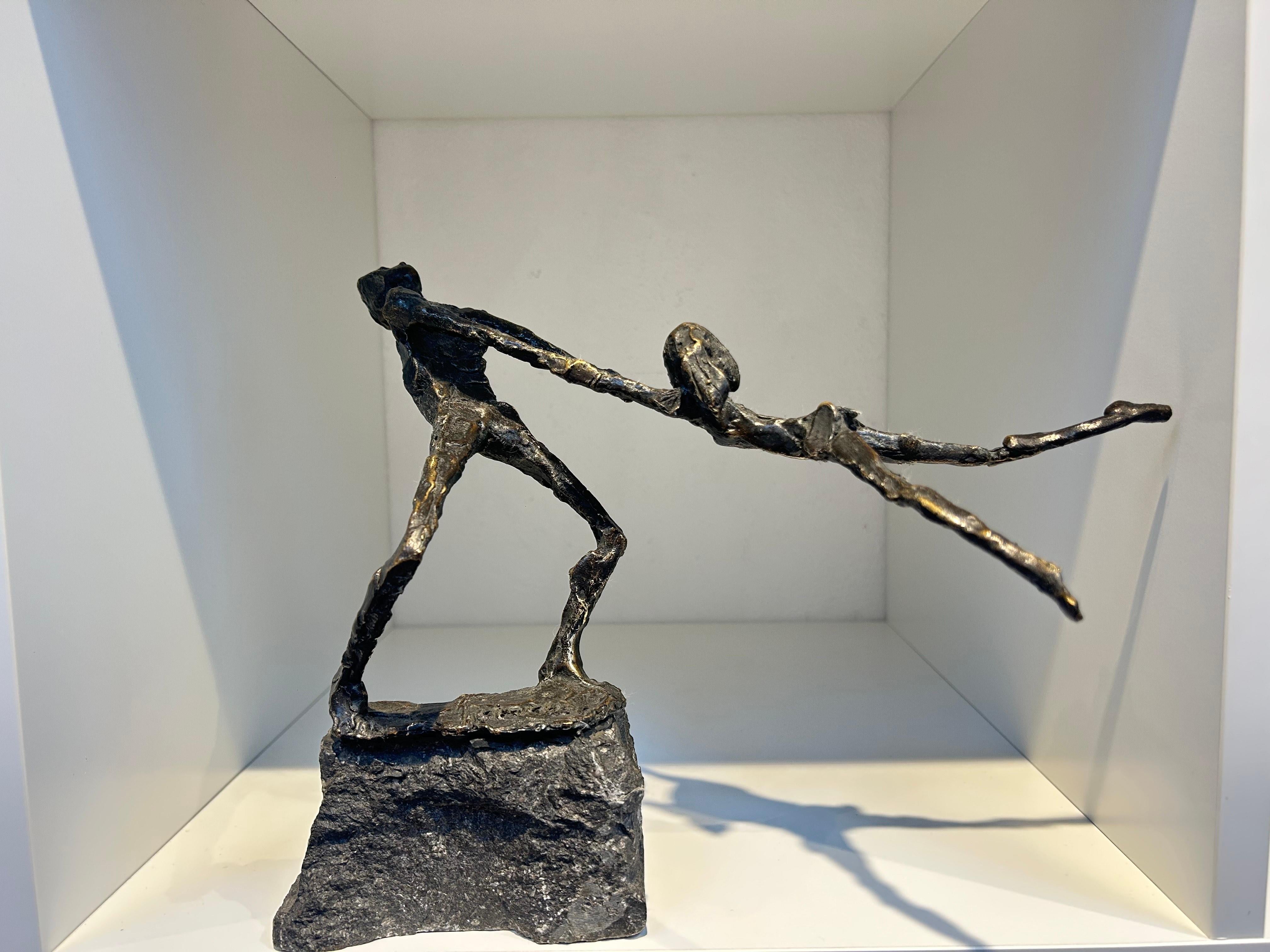 Slingeren Swirling Swinging Bronze Sculpture Dancing Figurative In Stock - Gold Figurative Sculpture by Jits Bakker