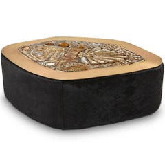 Jive 70's Inspired Ceramic Mural, Brass & Black Hair on Hide Coffee Table