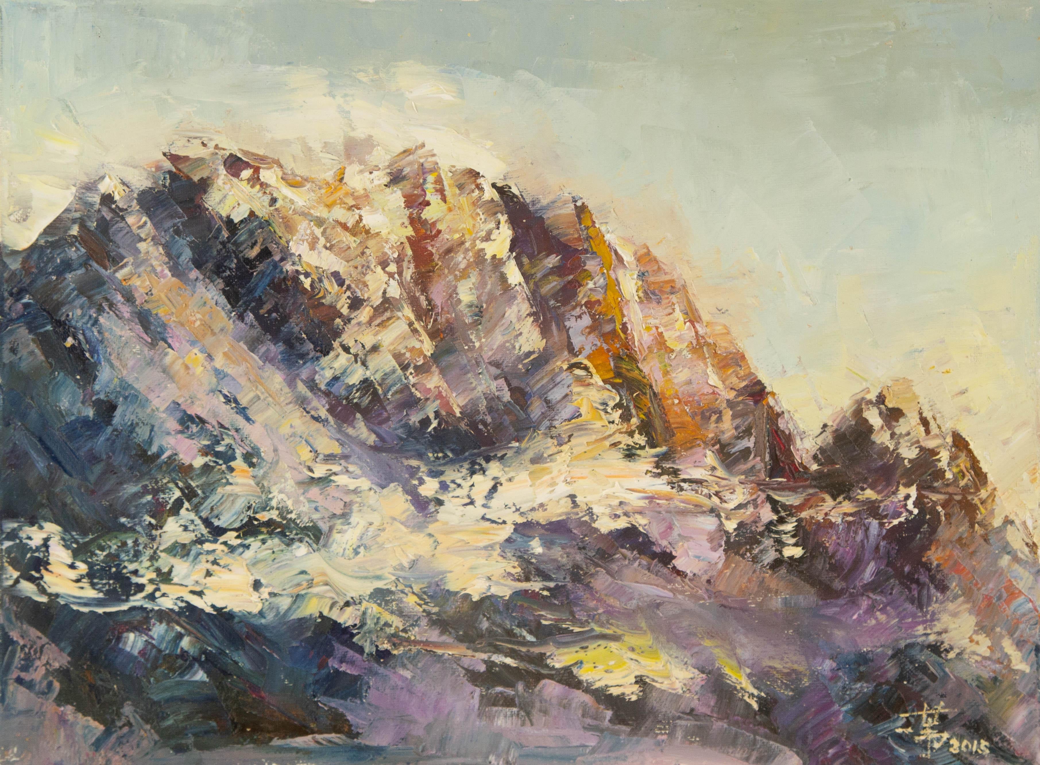 Jiwei Chen Florales Original Öl auf Leinwand "Schneedorf II"