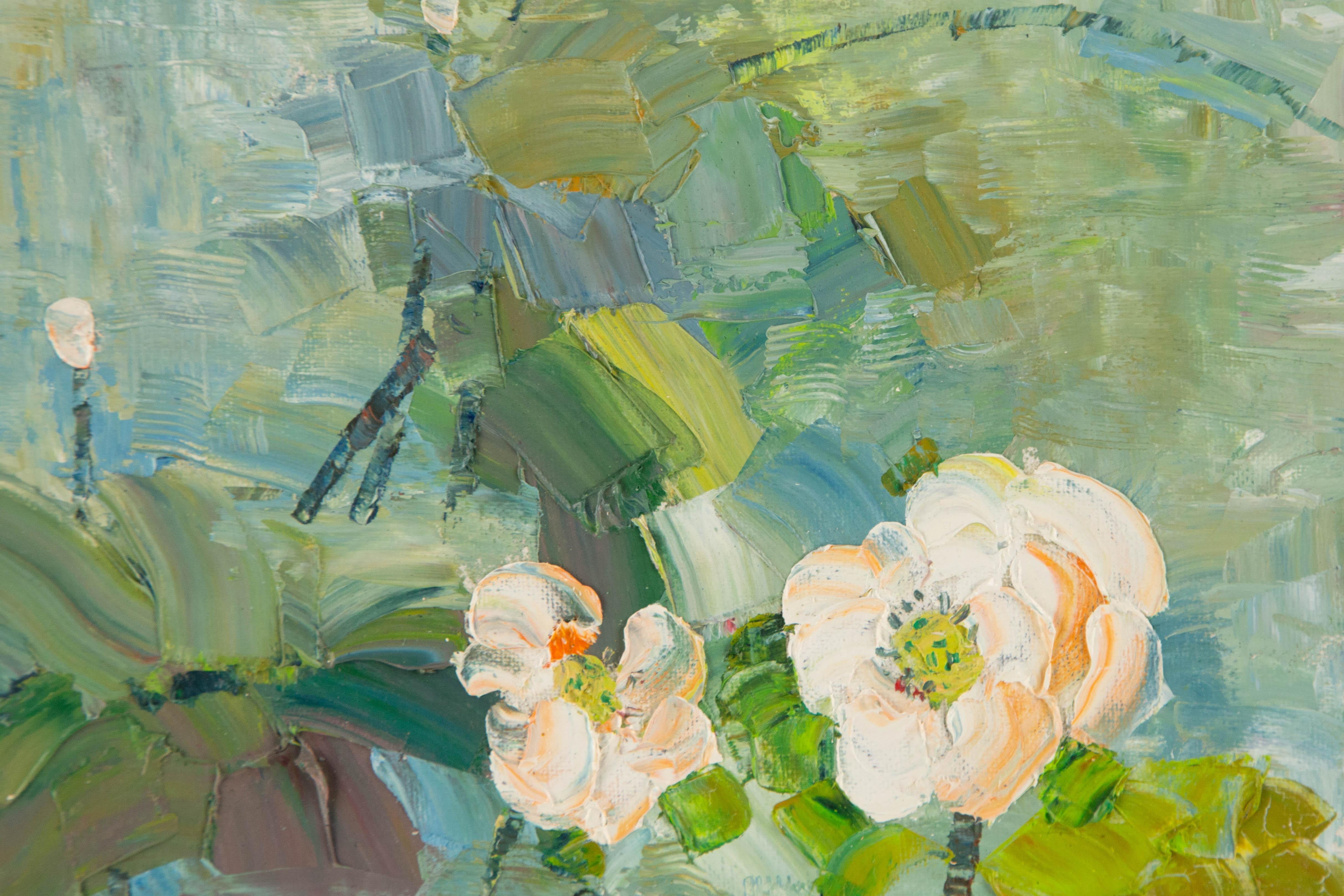  Titel: Seerose
 Medium: Öl auf Leinwand
 Größe: 15,25 x 11,25 Zoll
 Rahmen: Einrahmungsmöglichkeiten vorhanden!
 Zustand: Das Gemälde scheint in ausgezeichnetem Zustand zu sein.
 Hinweis: Dieses Gemälde ist nicht aufgespannt und wird gerollt