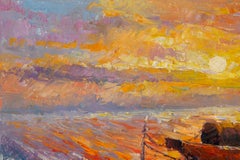 JiWei Chen Impressionist Original Oil Painting "Fishing Boat"