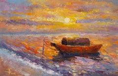 JiWei Chen Impressionist Original Oil Painting "Fishing Boat"
