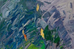 JiWei Chen Impressionist Original Oil Painting "Lotus Series - Dark Blue"