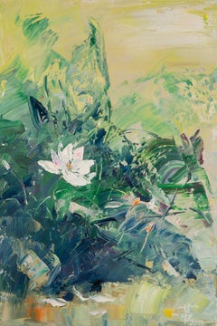 JiWei Chen, peinture à l'huile impressionniste originale « Lotus Series - Light Green »