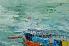 JiWei Chen Landscape Original Oil On Canvas "Fishing Boat"